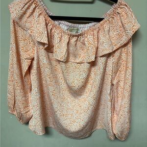 MICHAEL Michael Kors Off-Shoulder Ruffle Blouse in Orange Swirl Print
